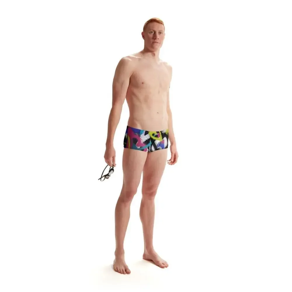 NWT SPEEDO Men's Printed Euro Swim Bottom Brief Blue/Pink/Yellow Size 26